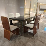 Natural Wood Veneer & White Leather Dining Chair with Wing Emblem